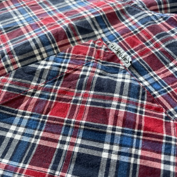 Carhartt Men Button Down Shirt Red/Blue Plaid Cotton Long Large Grunge Cabin Dad - Picture 3 of 7